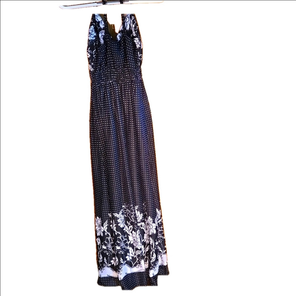 Connection 18 Maxi dress Black & White W/ Crisscross Spaghetti Straps Women sz S - Picture 5 of 11